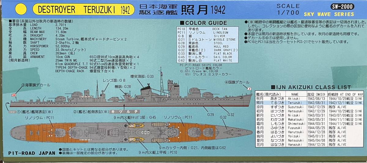 ピットロード 1/700　日本海軍 秋月型 防空駆逐艦 照月 1942_画像2