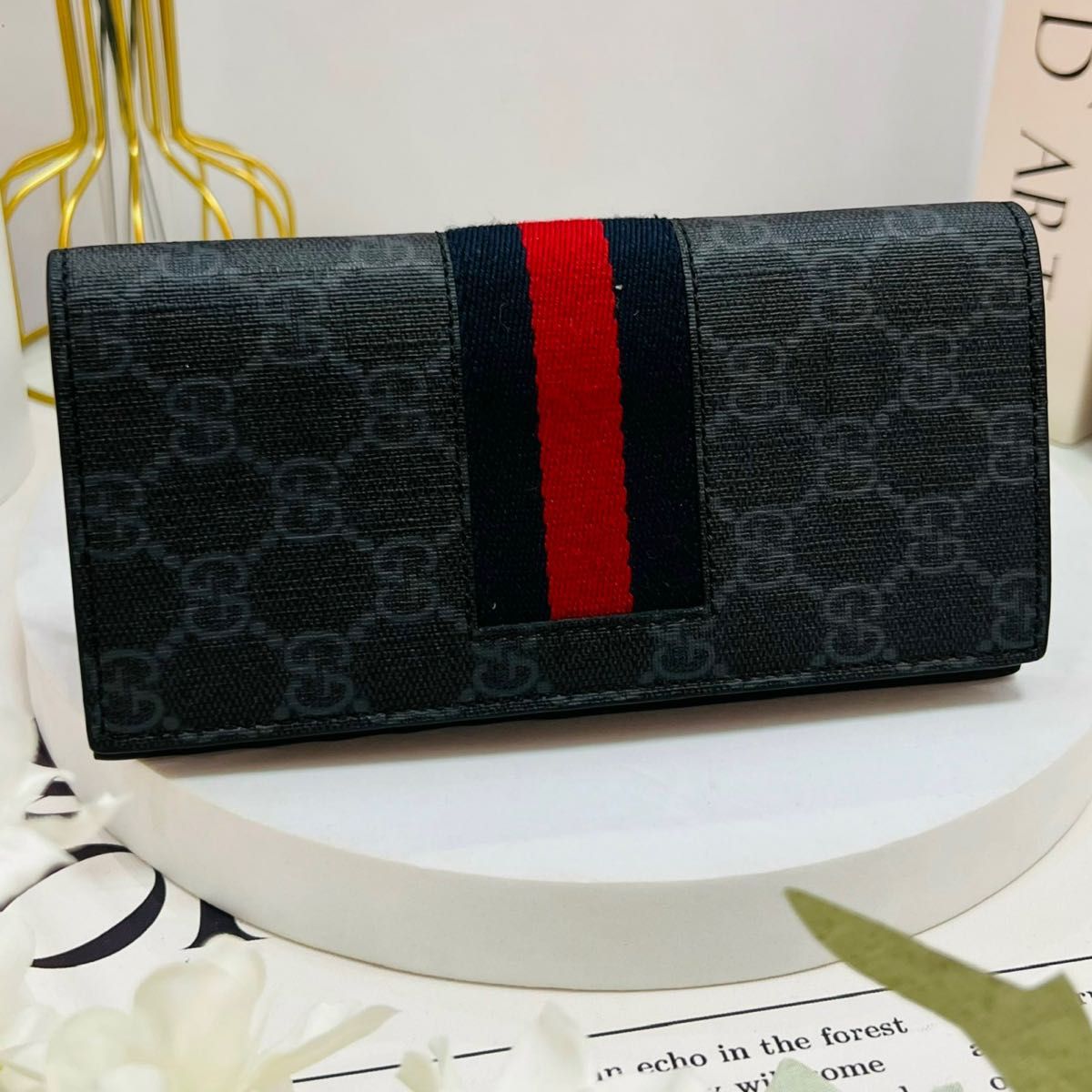 GUCCI Q1264　シマ シェリーライン 二つ折り長札入れ 黒 レザー