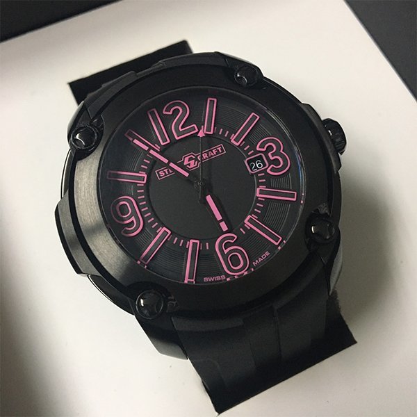 １円～未使用／保管品　STEEL CRAFT　スティールクラフト　腕時計　ブラック×ピンク　メンズ　レディース　ユニセックス　R5.8電池交換済_画像2