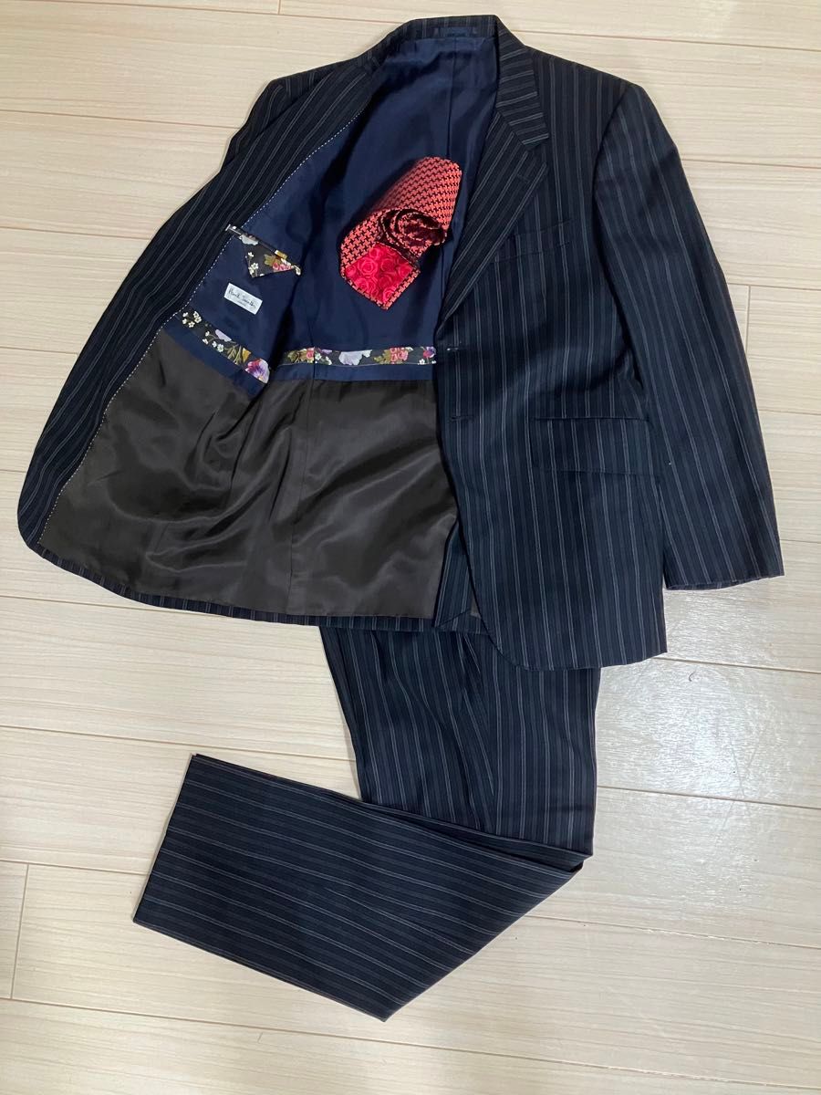 Paul Smith スーツ セットアップ M 花柄刺繍 ストライプ- Paul Smith スーツ セットアップ M 花柄刺繍 ストライプ-