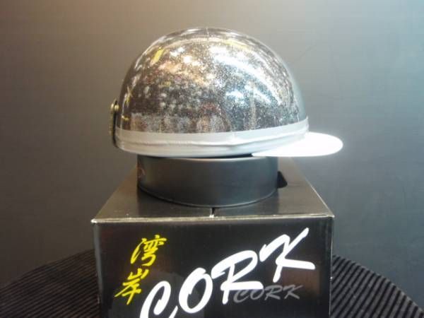 TNK TR-40C 湾岸 CORK HELMET 旧車 コルク半ヘルメット メタルフレーク調 ブラックメタリック (ラメ仕様) フリーサイズ (代引不可)_画像1