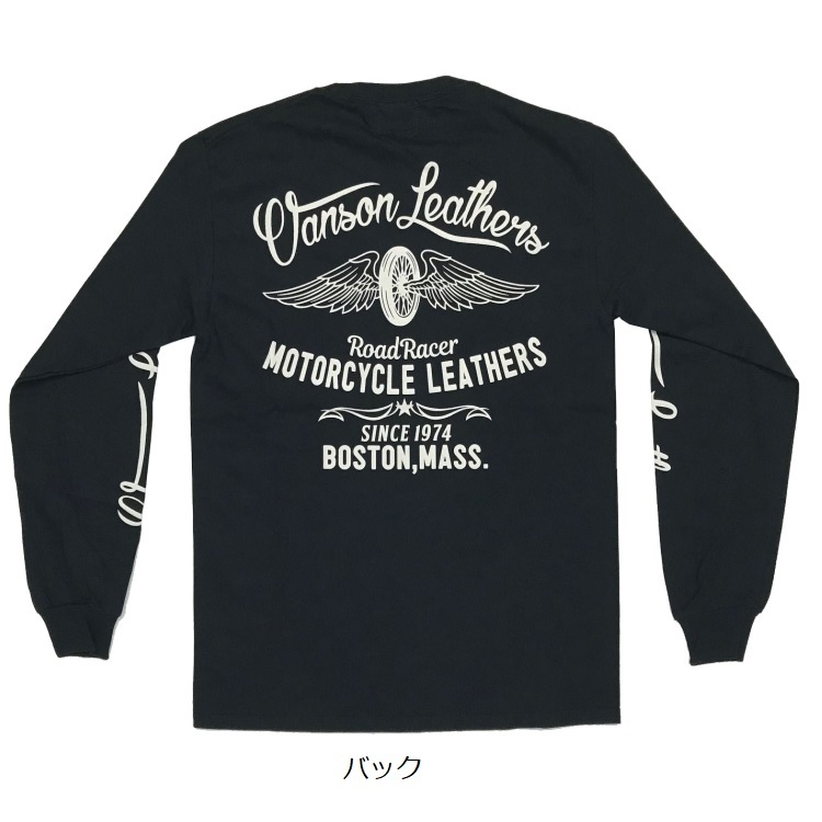 XLサイズ VANSON バンソン WHEEL&WING 長袖Tシャツ 881V171 ブラック_画像1