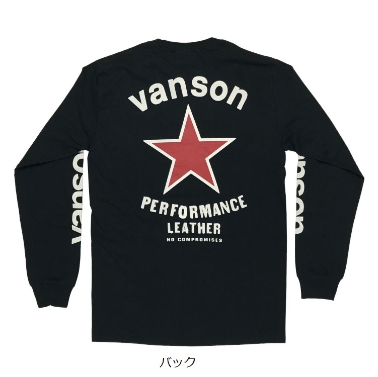 Lサイズ VANSON バンソン レッドスター 長袖Tシャツ 881V169 ブラック_画像1