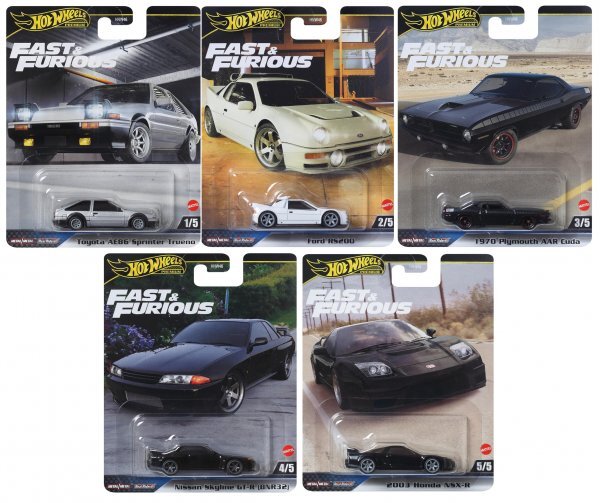 即決☆☆ワイルドスピード５個/ スプリンター　トレノAE-86,FORD RS200,1970 プリマスAAR CUDA,スカイライン GT-R(BNR32),ホンダ NSX-R_画像1