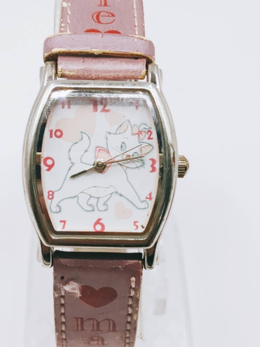 #77 Disney ディズニー おしゃれキャット 腕時計 アナログ 2針 白文字盤 ピンク レディース 時計 とけい トケイ アクセ ヴィンテージ_画像1