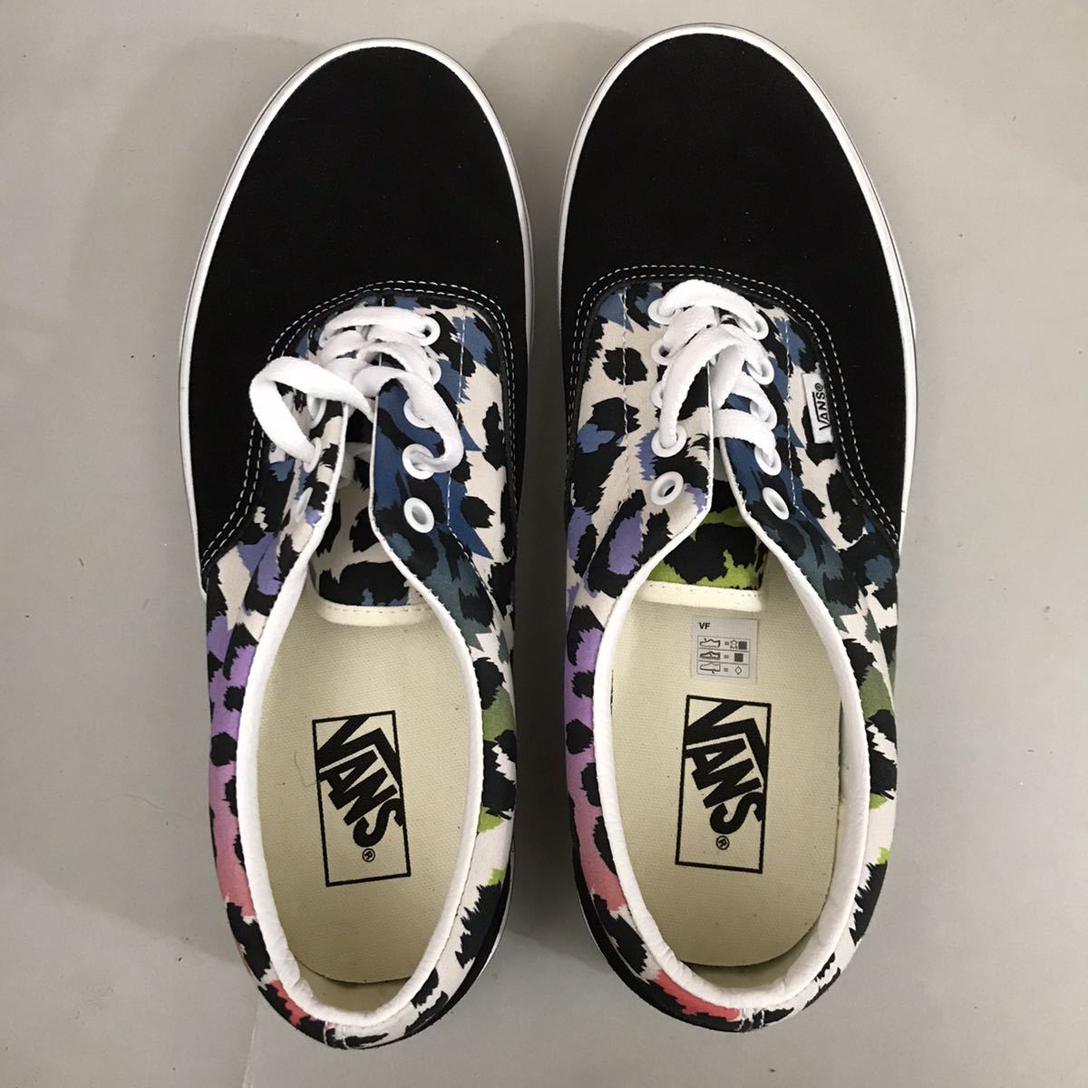 【新品未使用】バンズ VANS エラ レインボー スニーカー キャンバス地 スウェード地 ローカット ヒョウ柄 LOWブラック カラフル 28.5cm @◆