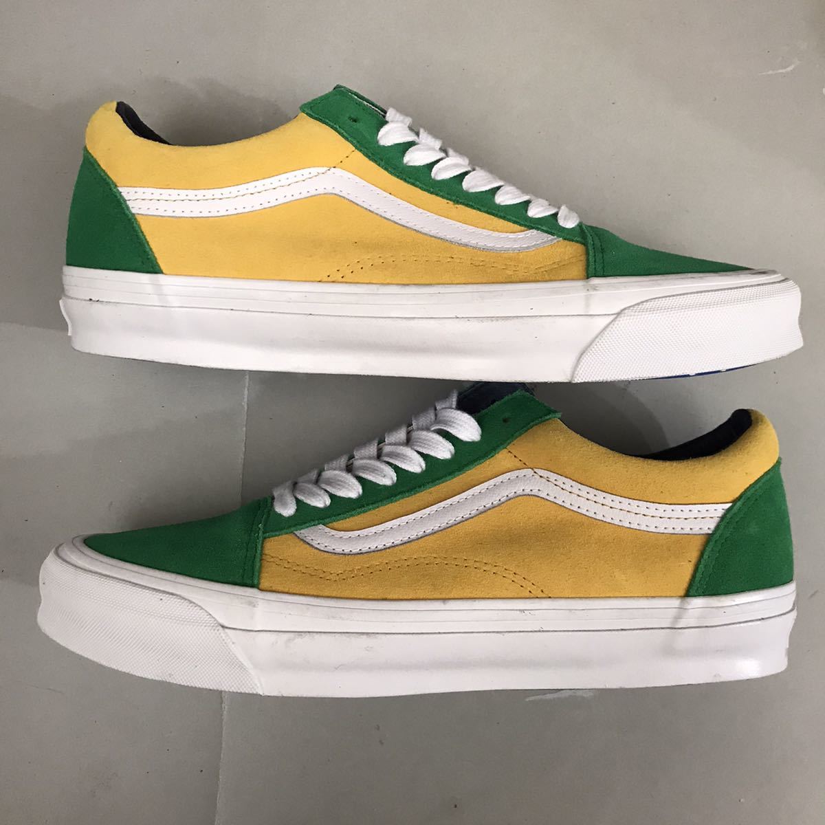 【新品未使用】【希少・レア】バンズ VANS OG OLD SKOOL LX マルチカラー スウェード スニーカー 紐 LOW グリーン イエロー 28.0cm @◆