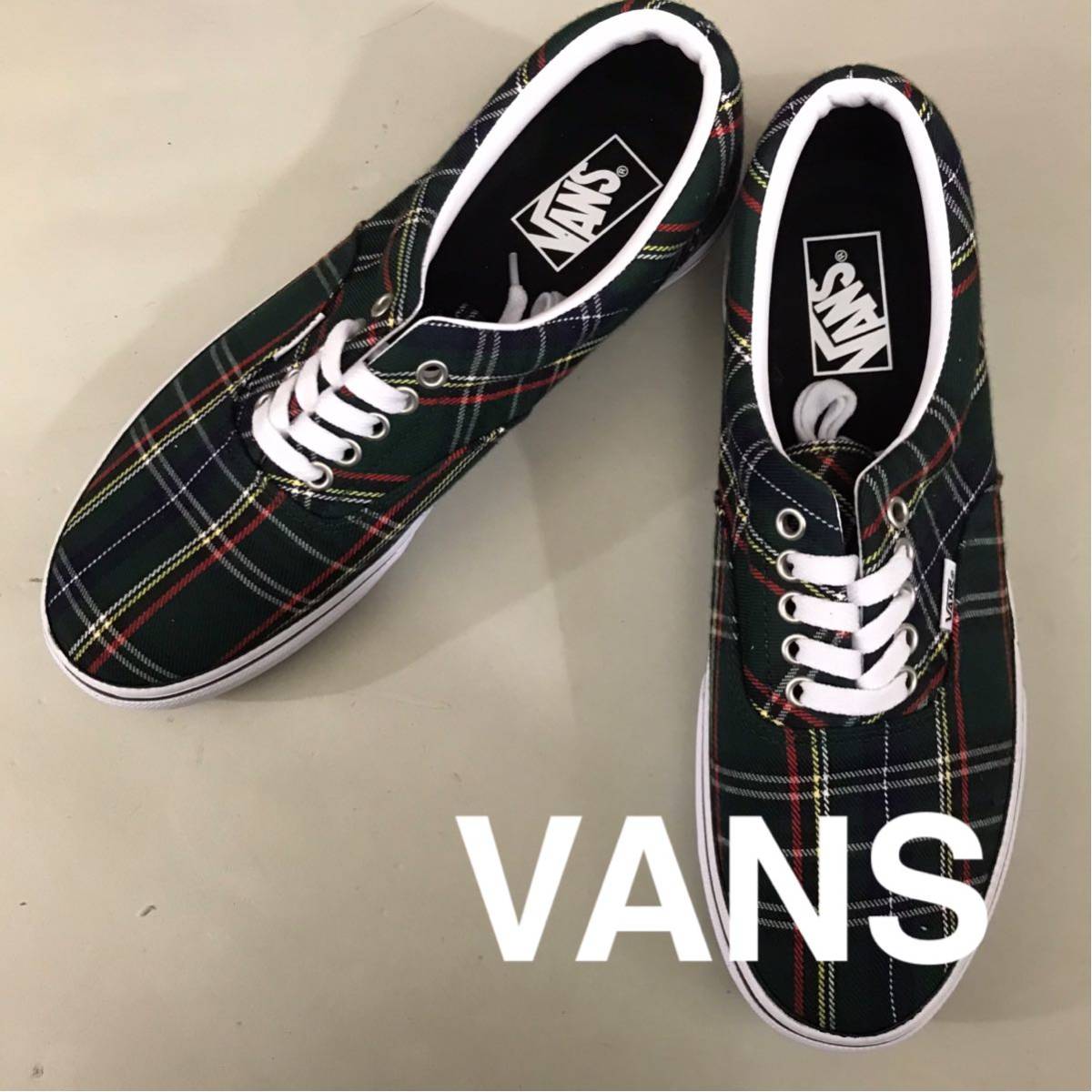 【新品未使用】バンズ VANS エラ タータンチェック スニーカー 靴 ローカット LOW 紐 チェック柄 ダークグリーン 28.5cm @◆_画像1