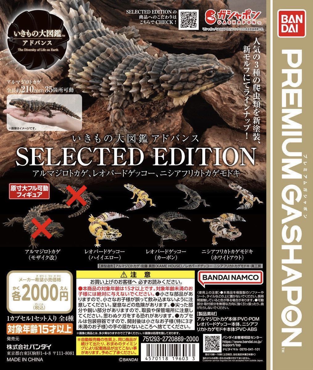 ガチャ いきもの大図鑑アドバンス SELECTED EDITION レオパードゲッコー（ハイイエロー+カーボン）、ニシアフリカトカゲモドキの3種SETの画像1