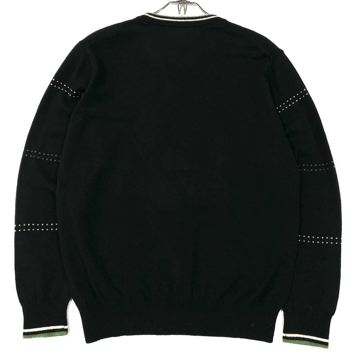 Munsingwear(マンシングウェア)ニット セーター 刺繍ロゴ メンズL ブラック/グリーン系/ホワイト_画像3