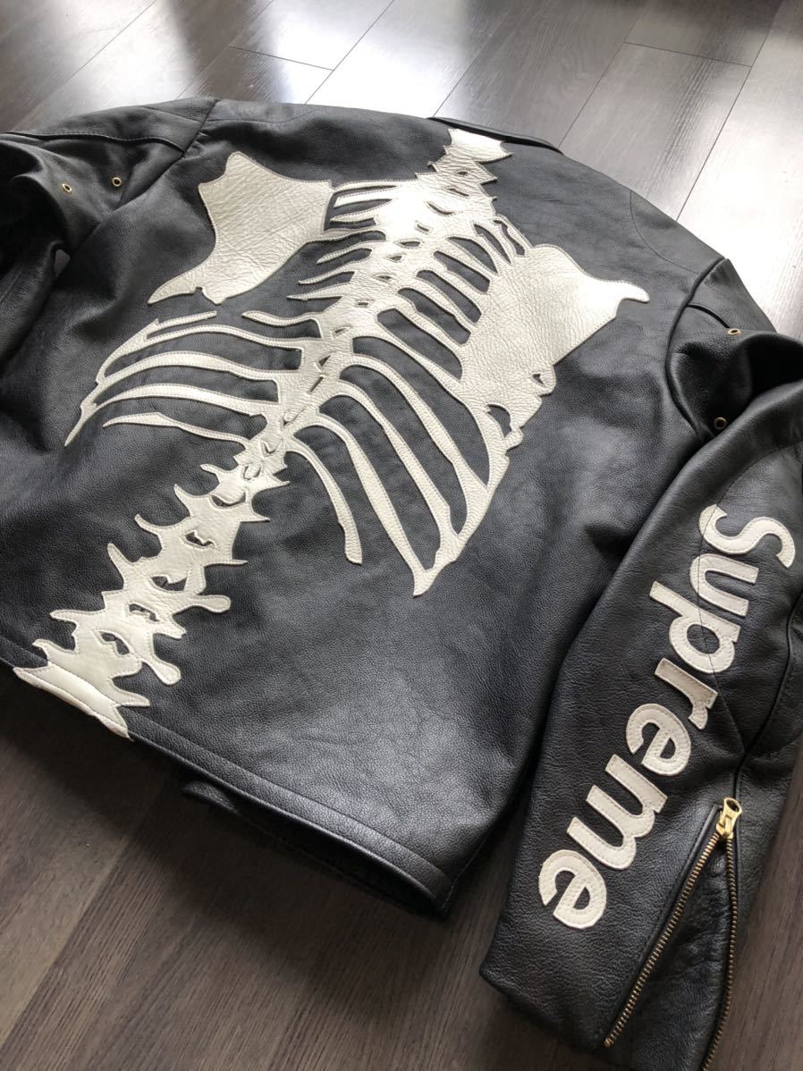 最終値下げ価格 XL 国内正規品 17AW Supreme Vanson Leather Bones Jacket black シュプリーム バンソン レザー ジャケット ボーン スカル_画像5