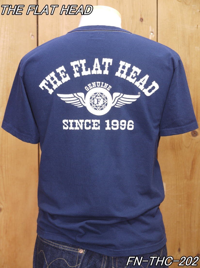 新品 フラットヘッド FH FLYING WHEEL 丸胴半袖 Tシャツ 40 ネイビー FN-THC-202 theflathead