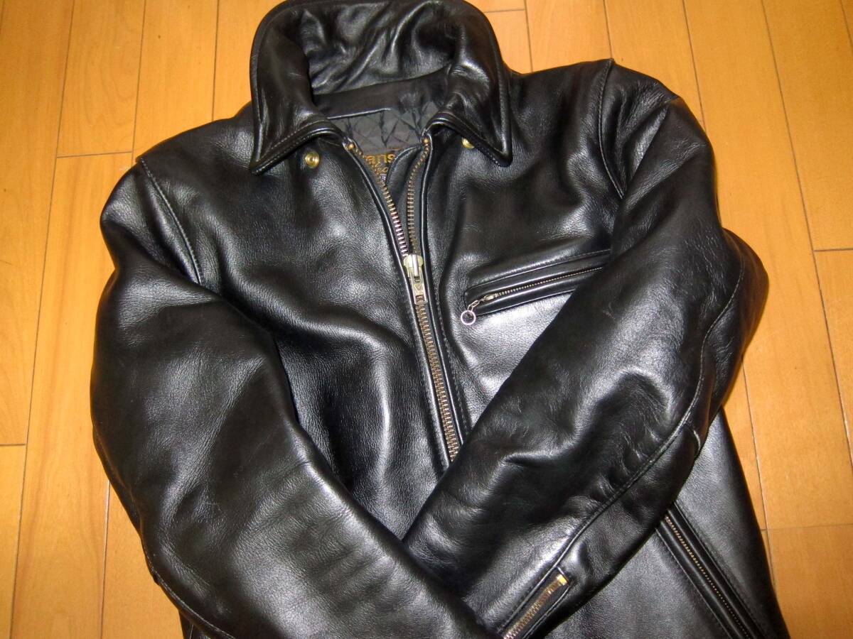 ☆バックドロップ別注☆バンソン ボタン止めの襟付きシングルライダース VANSON TYPE.9D Size.36_画像1