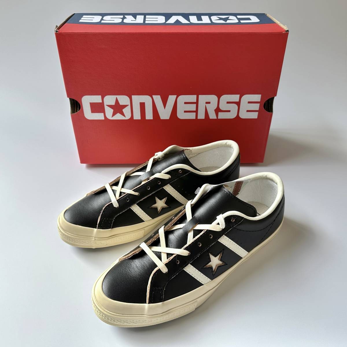 CONVERSE STAR&BARS US LEATHER BLACK U.S. ORIGINATOR 茶芯 ビンテージ US9 27.5cm スター&バーズ 1SD589 レザー ブラック 黒 スニーカー_画像1