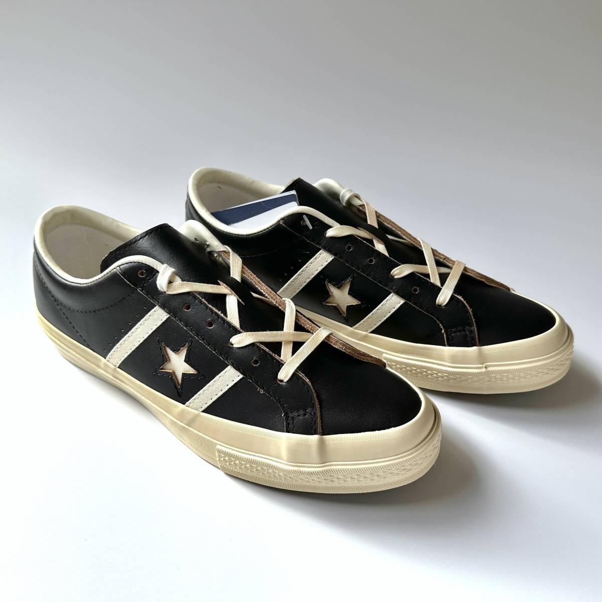 CONVERSE STAR&BARS US LEATHER BLACK U.S. ORIGINATOR 茶芯 ビンテージ US9 27.5cm スター&バーズ 1SD589 レザー ブラック 黒 スニーカー_画像2