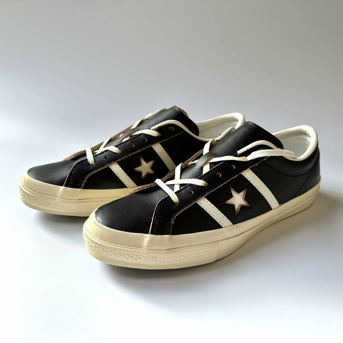 CONVERSE STAR&BARS US LEATHER BLACK U.S. ORIGINATOR 茶芯 ビンテージ US9.5 28cm スター&バーズ 1SD589 レザー ブラック 黒 スニーカー_画像2