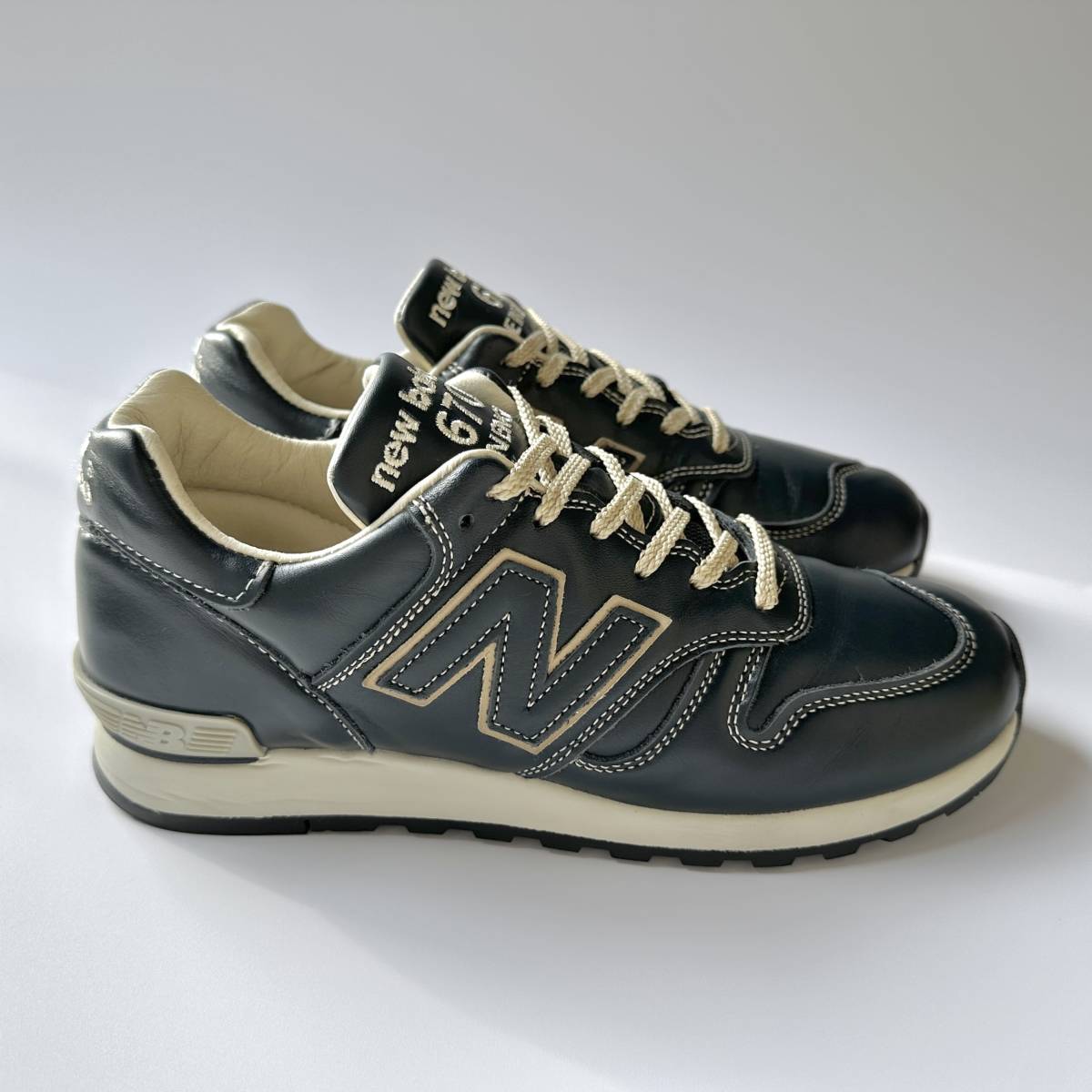 フルグレイン オールレザー UK製 New Balance M670NVY US6.5 24.5cm ネイビー 中古 限定 NB 紺 スニーカー M1300 イギリス英国製_画像3