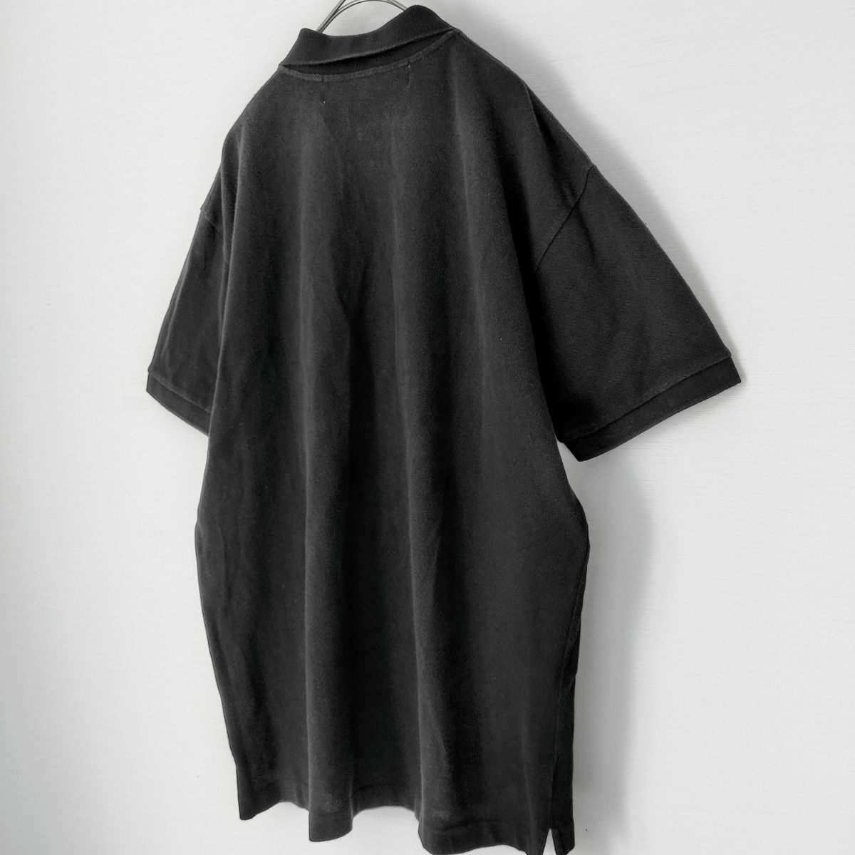 【人気デザイン】プレイコムデギャルソン☆ハートロゴ付ポロシャツ　希少サイズ　XL　ブラック 黒　日本製　AZ-T066　ワッペン