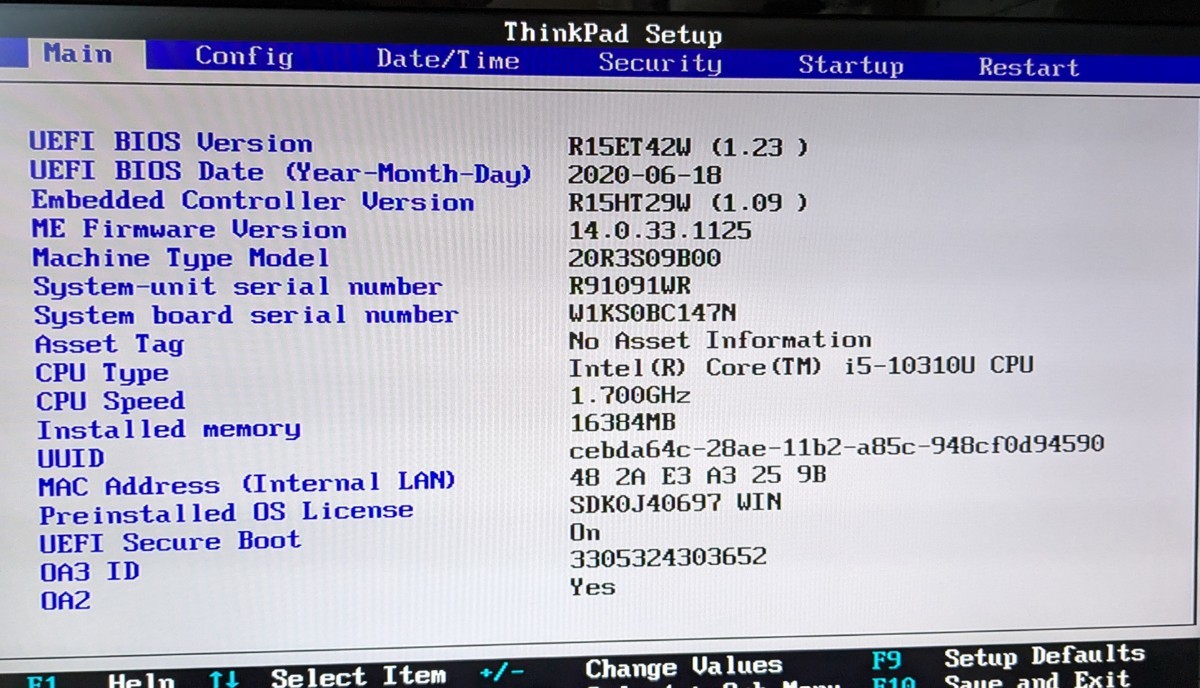 Lenovo TninkPad l13 gen1/CPU Core i5-10310u/メモリ 16gb/マザーボード/スーパーバイザパスワードロック/ジャンク_画像5