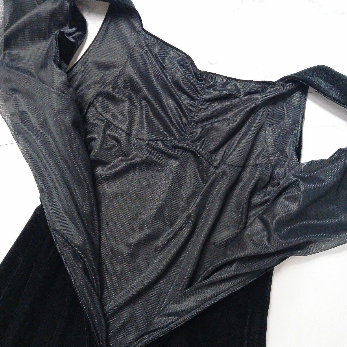 ROSA ロングドレス ベロア ベルベットドレス ブラック ファー 上質 ドレスワンピース ブラック