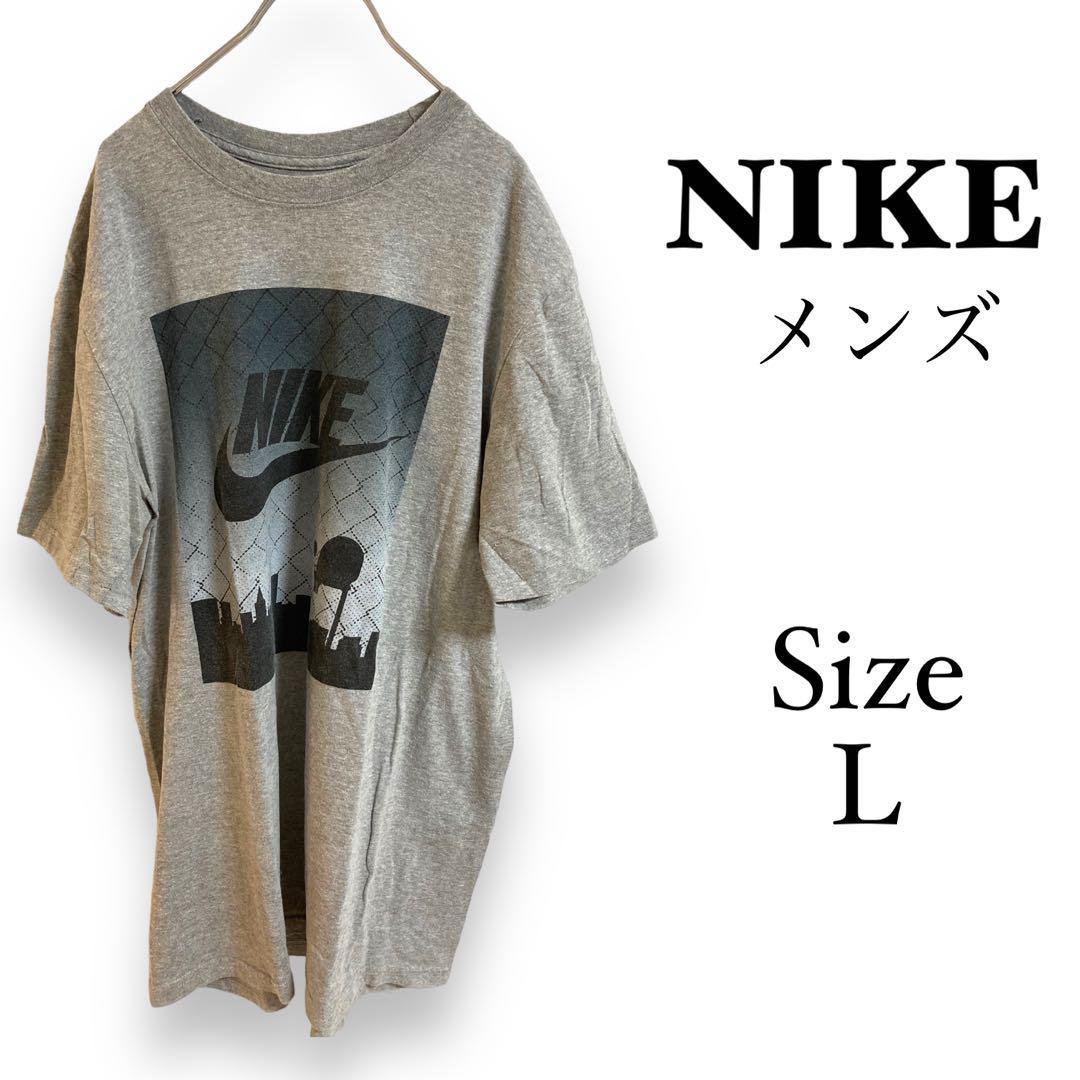 G1157 ナイキ【L】NIKE メンズ　半袖　ビックロゴ有り　グレー　綿80%_画像1