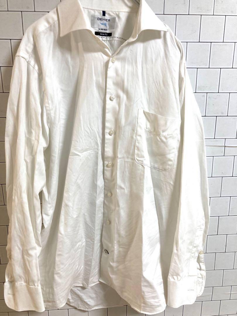 G1410 オリヒカ【L】ワイシャツ　ホワイト　スリムフィット　コットン