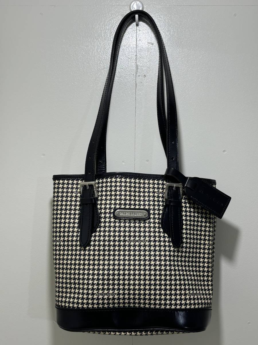 RALPH LAUREN】ラルフローレン 千鳥格子柄 レザーハンドル PVC RALPH LAUREN】ラルフローレン 千鳥格子柄 レザーハンドル PVC