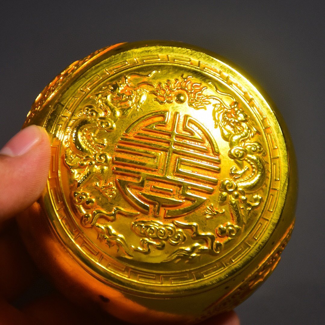 ◆古寳堂◆清 銅製 塗金 長寿罐一對 置物 賞物 極細工 古置物 古擺件 中国古美術 時代物 古董品_画像7