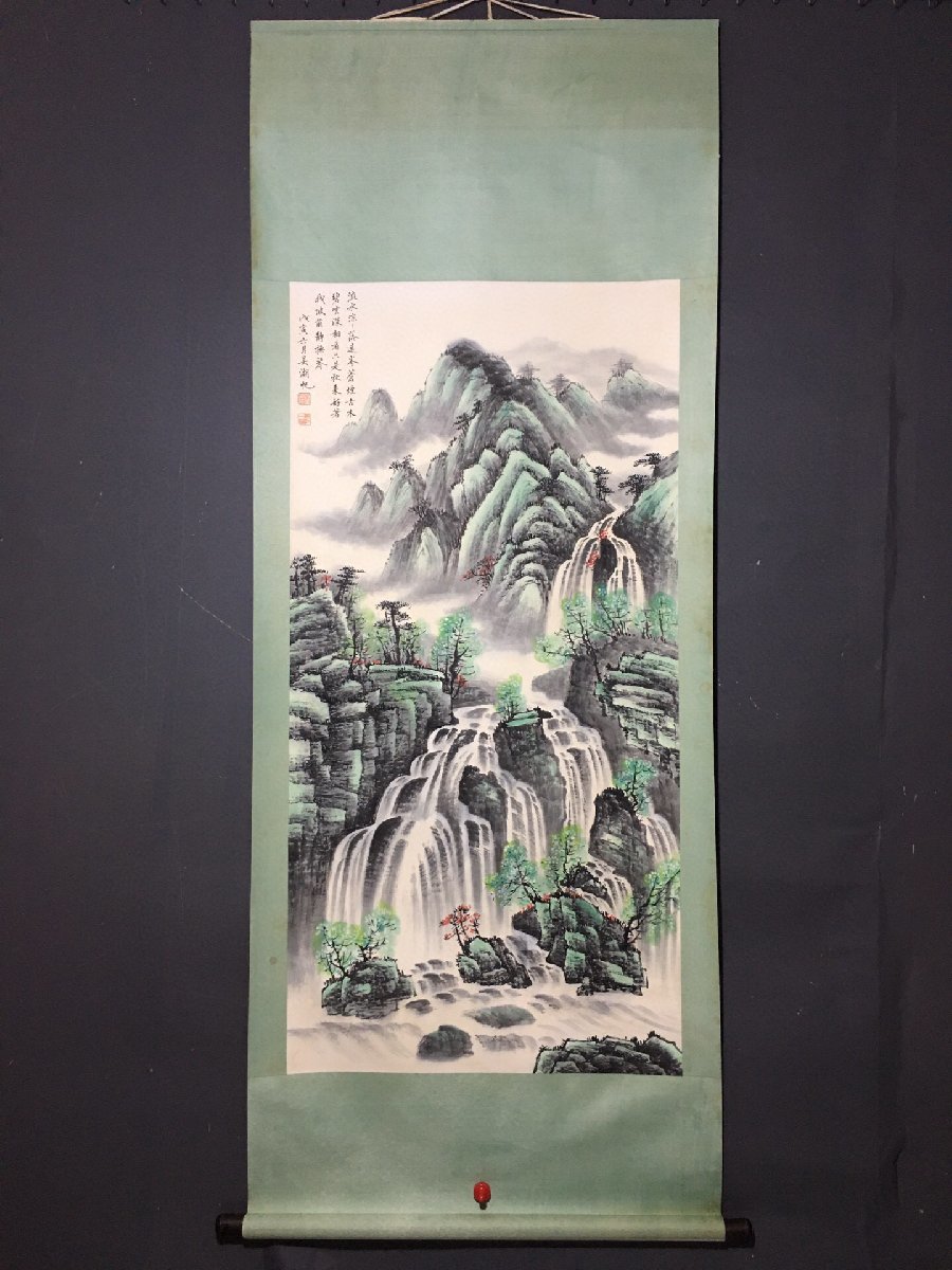 ◆古寳堂◆中国書画『近現代画家呉湖帆・山水画・四尺中堂画・宣紙』肉筆紙本・掛け軸・書画立軸・中国美術・コレクター必見_画像1