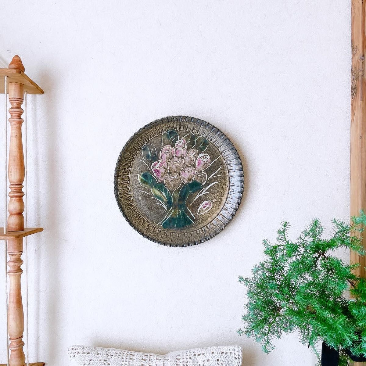 【3月末までおまけ付き】ドイツ製　花束の壁掛け用陶板　ウォールプレート