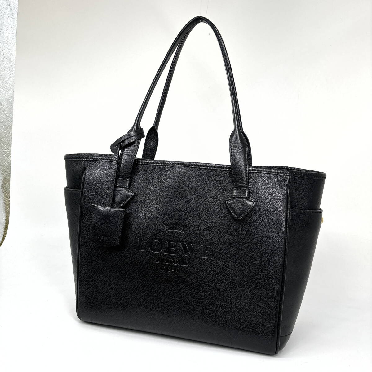 1円【新品同様】LOEWE ロエベ ヘリテージ トートバッグ バッグ 　アナグラム レディース ショルダー レザー 革 鞄 通勤 通学 ブラック 黒_画像3