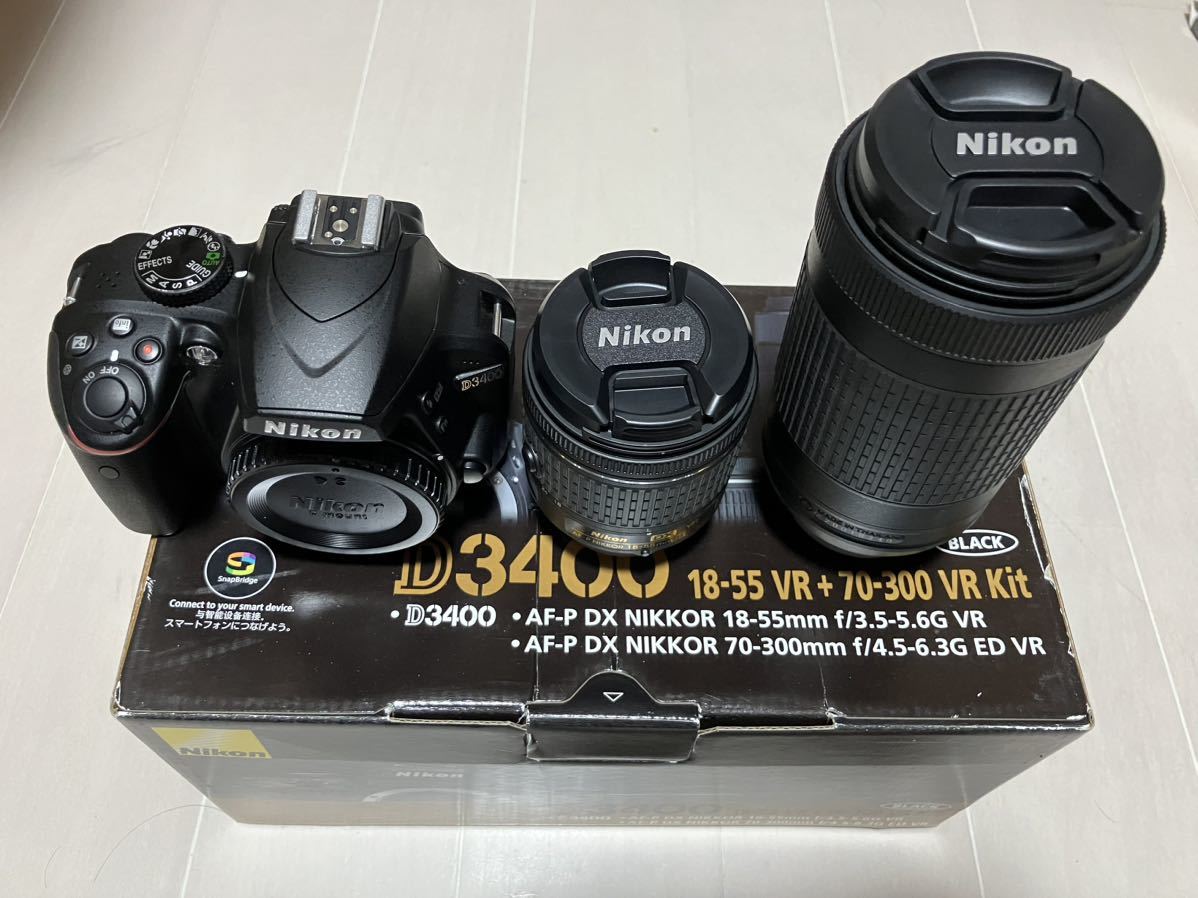 ■ケース内展示品■新品同様■Nikon D3400 70-300mm f/4.5-6.3G ED VR AF-P 18-55 VR/70-300mm f/4.5-6.3G ED VR ダブルズームキット_画像2