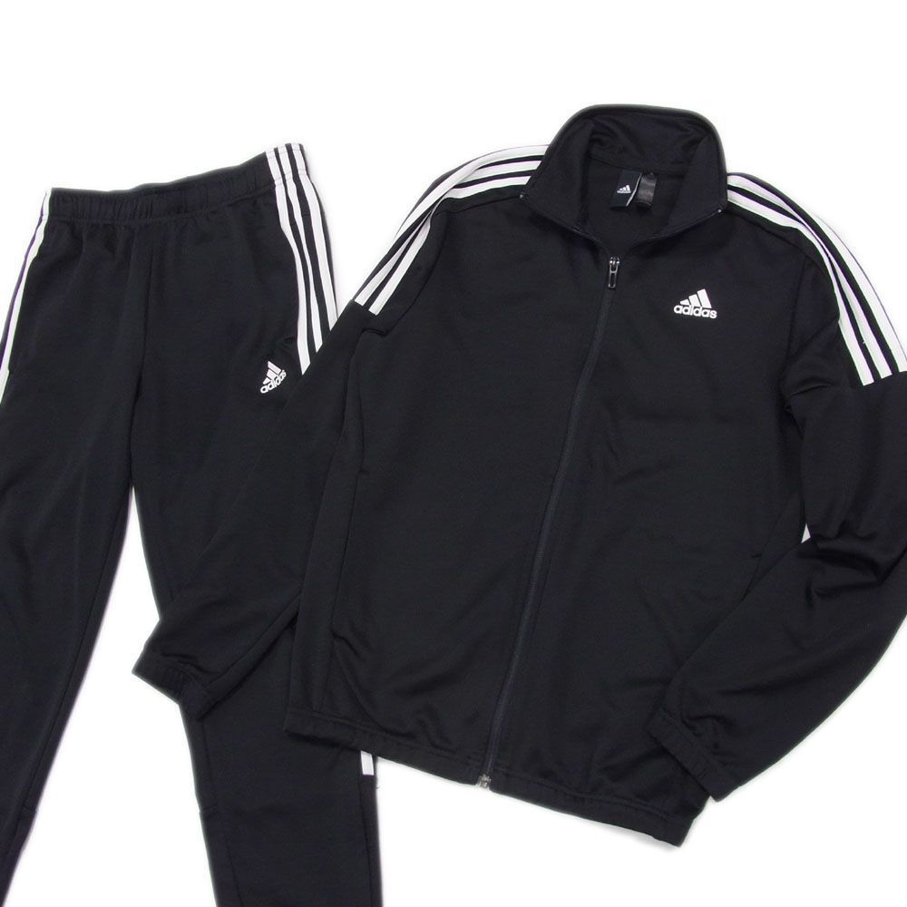 美品●adidas アディダス ジャージ セットアップ トラックスーツ ジャケット パンツ ブラック メンズ Mサイズ 3本ライン 黒色 1円スタート_画像1