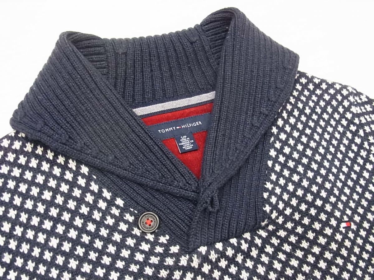 美品☆TOMMY HILFIGER トミーヒルフィガー ニット 総柄 メンズ セーター ショールカラー 秋冬物 1円スタート_画像6