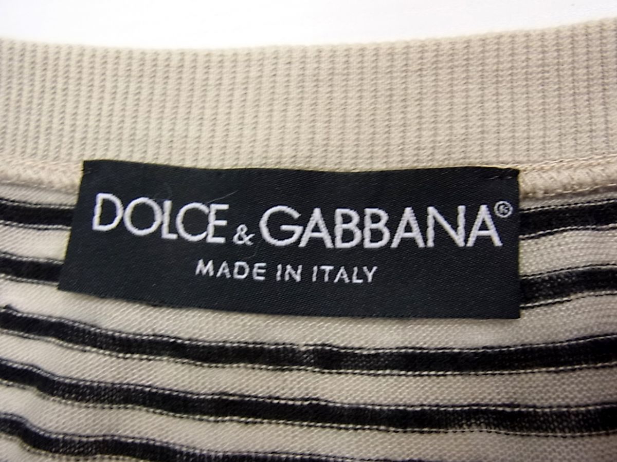 ◇DOLCE&GABBANA 前Ｖ リネン(麻)100％ 長袖 カットソー ボーダー柄 春物 ドルチェ＆ガッバーナ メンズ イタリア製 1円スタート_画像5