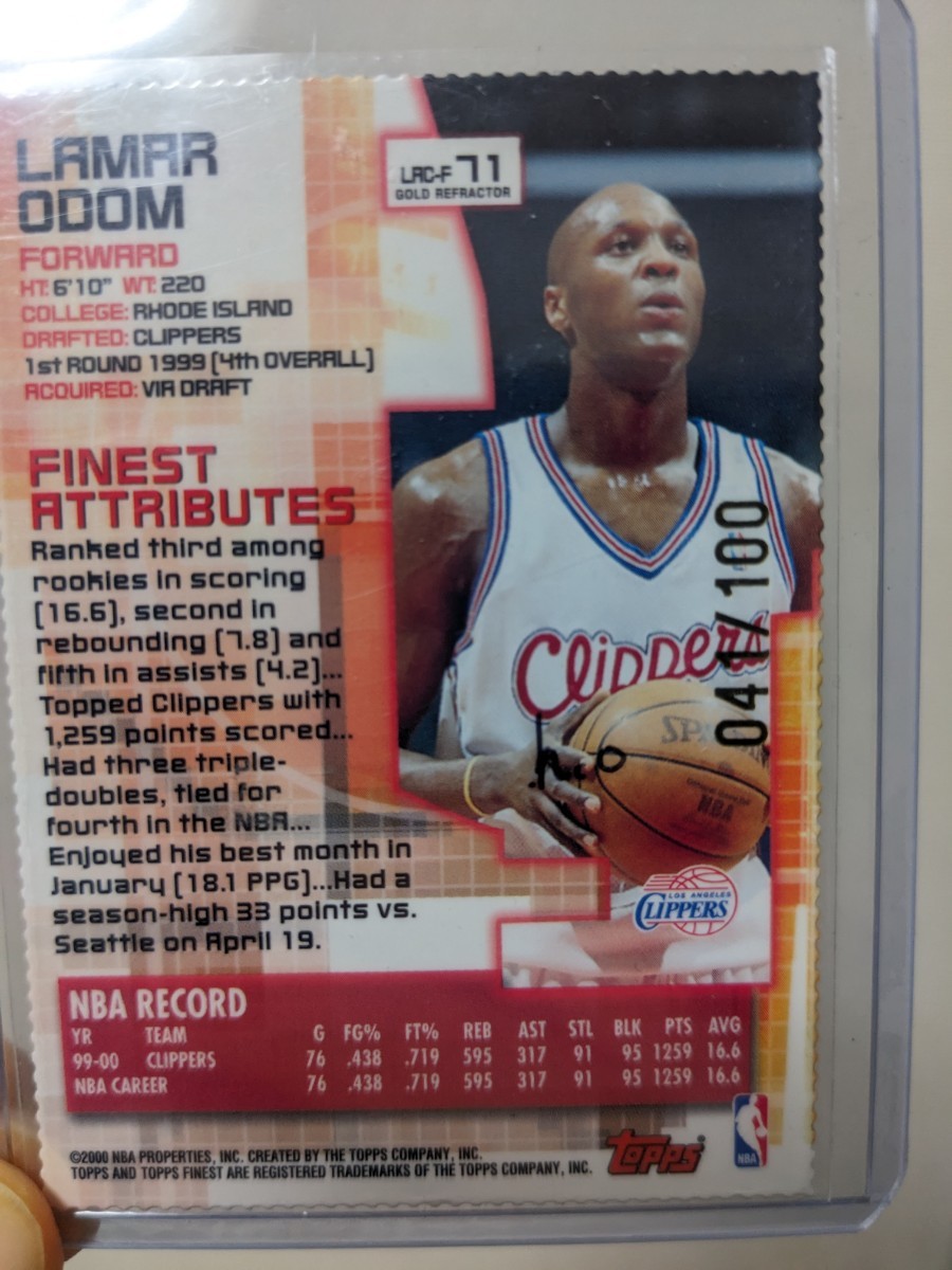 nba topps finest gold refractor lamar odom ラマー・オドム card clippers los angels_画像2