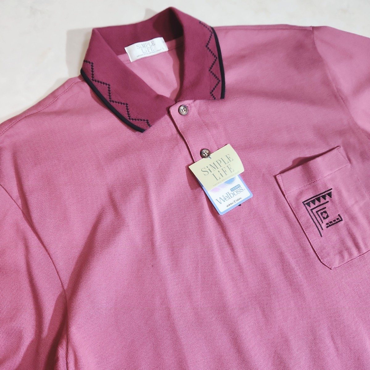 未使用品 レナウン SIMPLE LIFE 半袖ポロシャツ 赤紫っぽいピンク Lサイズ 胸ポケット 刺繍 82917_画像2