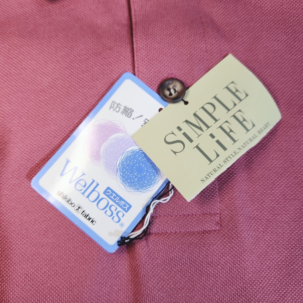 未使用品 レナウン SIMPLE LIFE 半袖ポロシャツ 赤紫っぽいピンク Lサイズ 胸ポケット 刺繍 82917_画像7