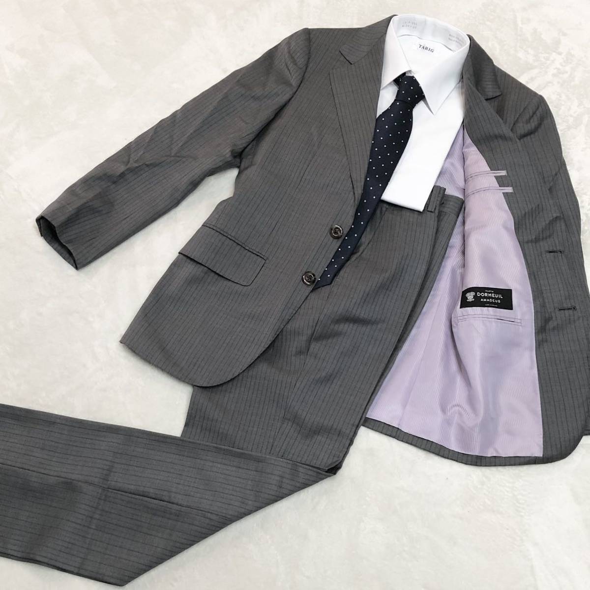 Dormeuil ドーメルセットアップ スーツ ジャケット ウール スラックス パンツ 2本付 グレー_画像1