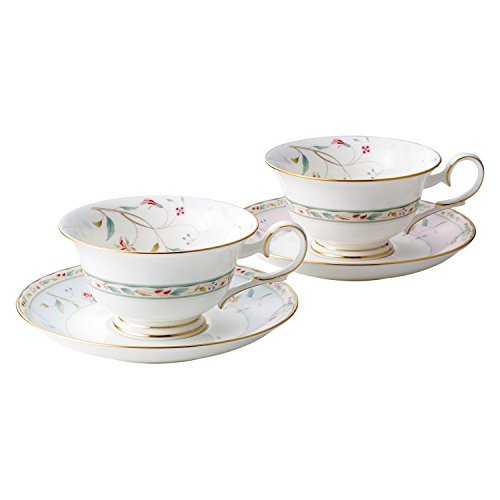 Noritake ノリタケ カップ & ソーサー ( 色変り ペアセット ) ( コーヒー ティー 兼用) 215cc 花更紗 2客 ピンク ・_画像1