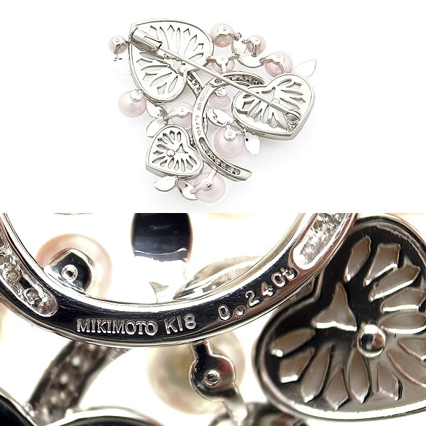 [ green shop pawnshop ] Mikimoto pikwe* pearl * diamond brooch K18WG[ used ]