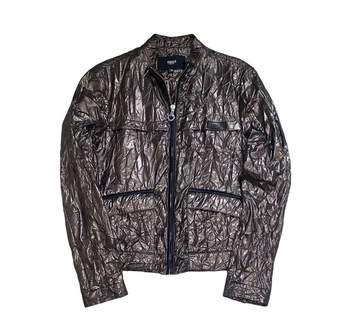 [ beautiful goods unused ]VERSACE Versace blouson jumper jacket outer metallic wrinkle processing men's 46