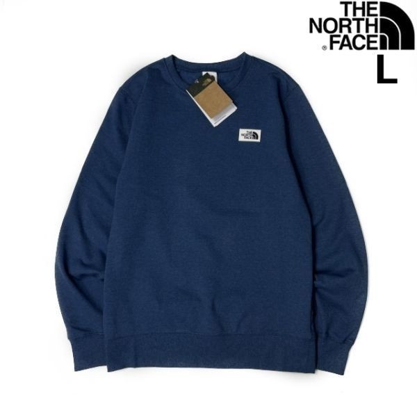 1円～!売切!【正規新品】THE NORTH FACE◆HERITAGE PATCH CREW トレーナー スウェット US限定 上質 裏起毛 男女兼用(L)青 181130-28-c_画像2