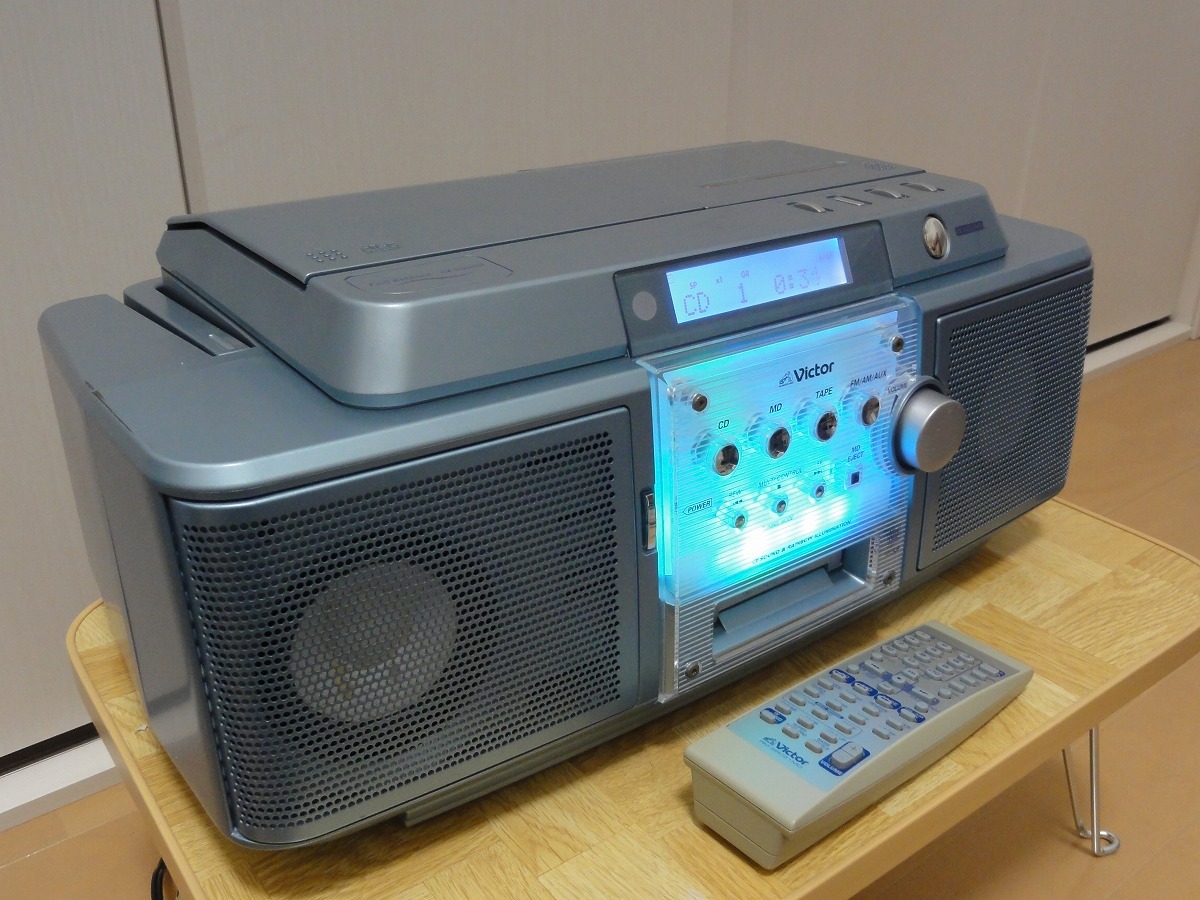 ★メンテ済★Victor ビクターJVC 高音質CD/MDラジカセ RC-ZX25MD-A ブルー リモコンRM-SRCZ1MD イドFM対応 送料無料 _画像1