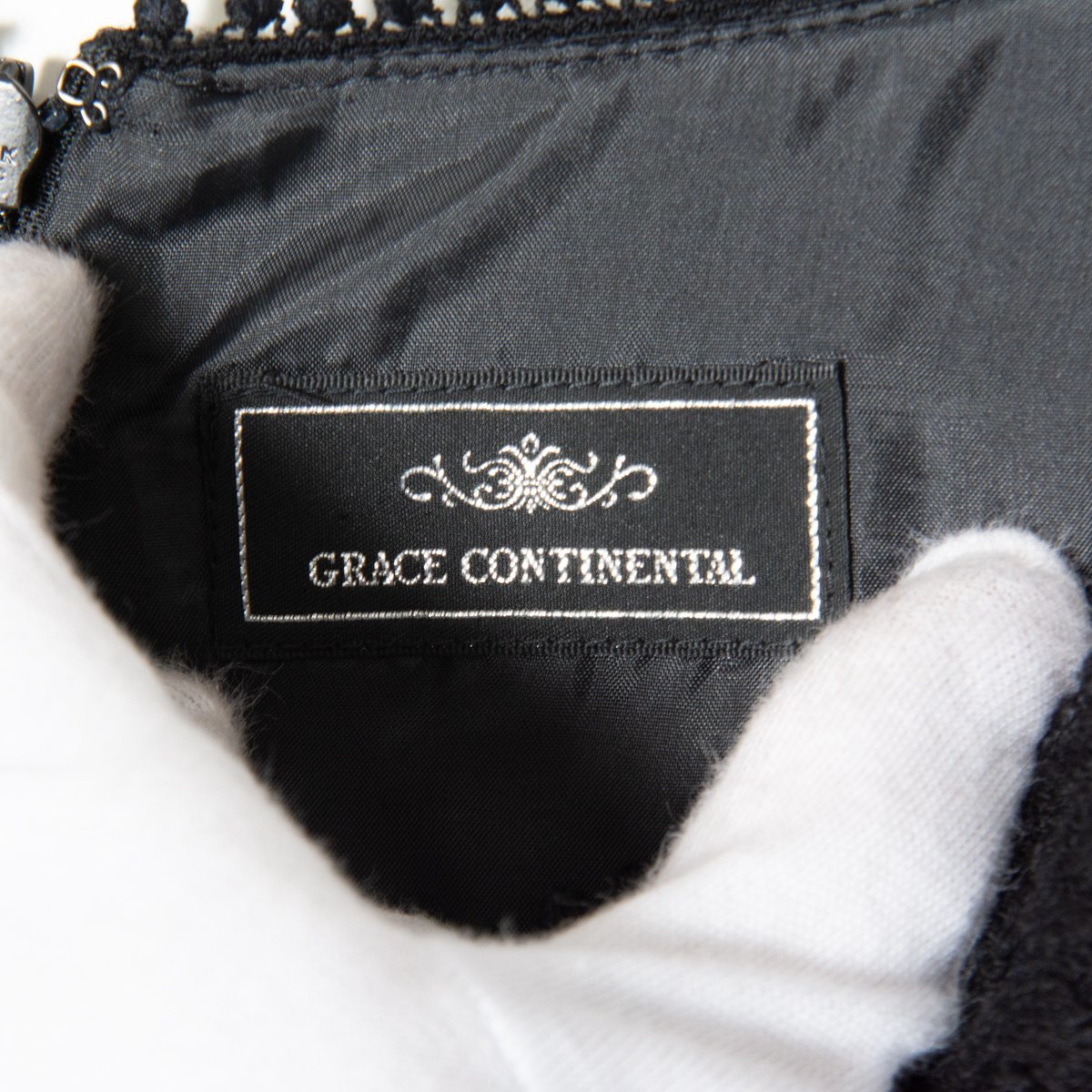 GRACE CONTINENTAL Grace race Mini One-piece 7 minute sleeve wool 69% retro classical wedding party autumn winter black black 36 made in Japan 