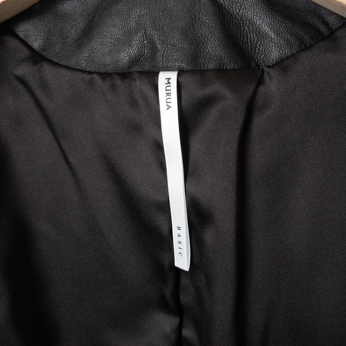 ムルーア MURUA ノーカラー カラーレス ラム レザー 本革 ジャケット ショート丈 1 レディース 婦人 女性 ブラック 黒 モード 肩パッド_画像6