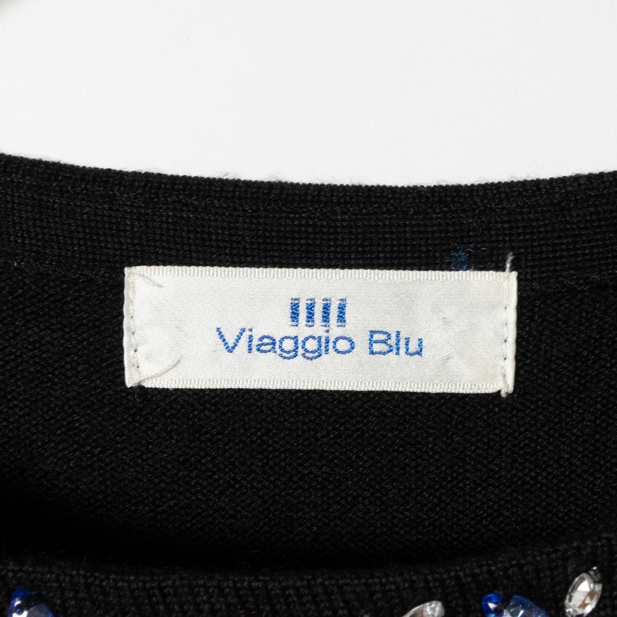 Viaggio Blu ビアッジョブルー ビジューつきセーター サイズ2 レディース 女性らしい ウール アクリル ブラック 黒 着回し 上品 秋冬 婦人_画像2