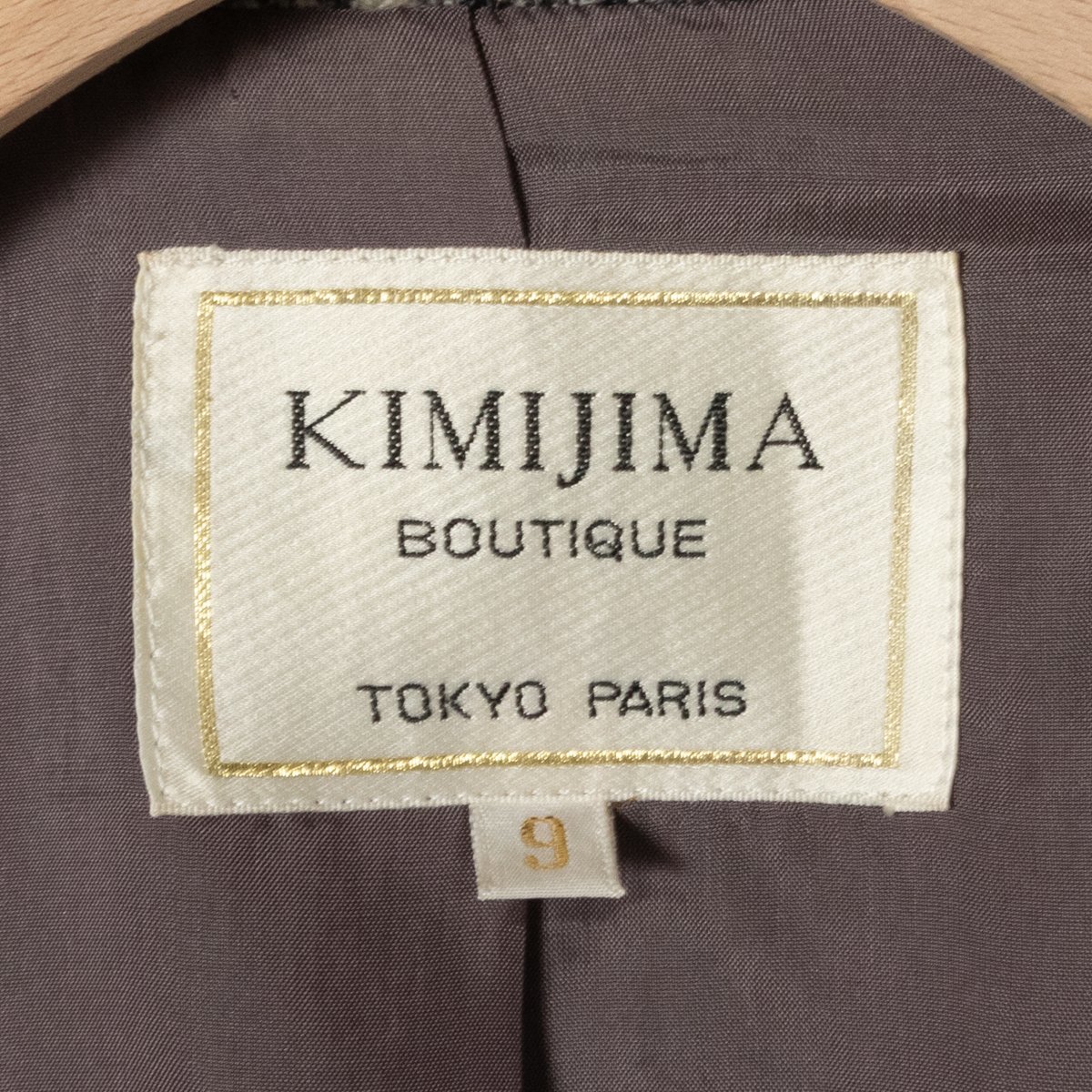 KIMIJIMA BOUTIQUE キミジマ ブティック ツイードウールジャケット グレー ブラック 9号 レディース ミセス 婦人 日本製 金ボタン 肩パット_画像2