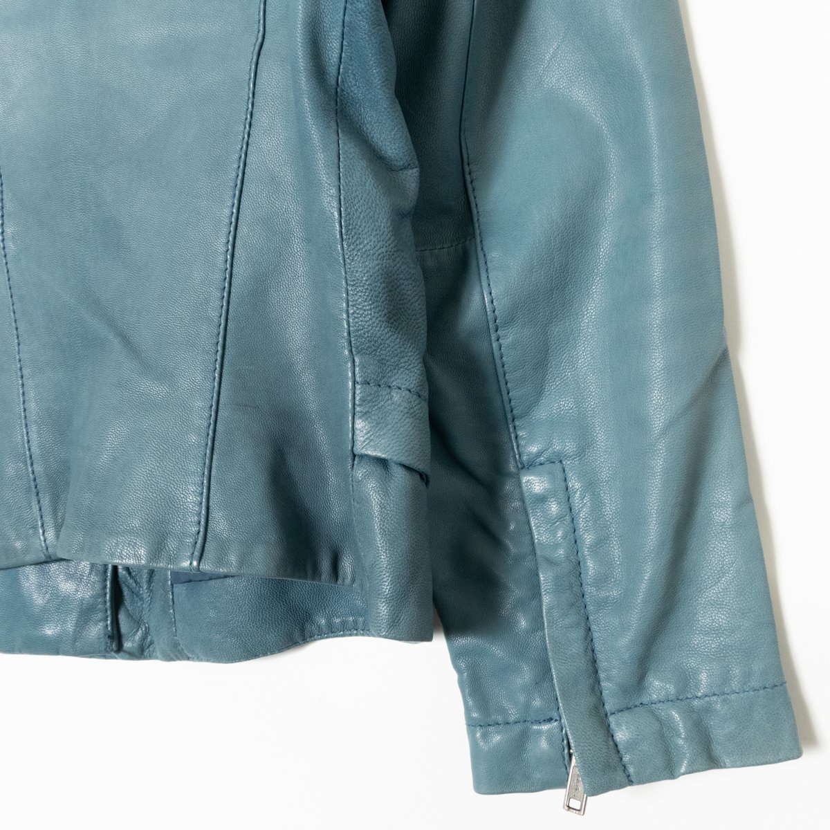 GRACE CONTINENTAL グレースコンチネンタル ゴートレザー ジャケット 上着 ジップアップ 36 ヤギ革 本革 皮革 ブルー系 綺麗め カジュアルの画像6