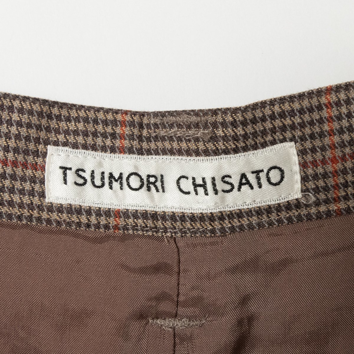 TSUMORI CHISATO ツモリチサト キュロットパンツ チェック柄 ハーフパンツ 半ズボン ブラウン 1 パッチ 綿 ウール 合成皮革 ひざ丈 探偵風の画像2